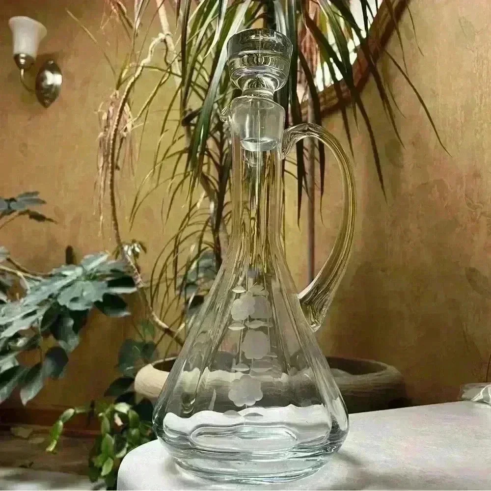 Colony Romania Floral Etched Crystal Glass Decanter 13”